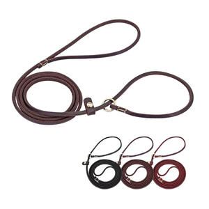 Deslice enrollado genuino crudo cuero Real deslizamiento entrenamiento caminar perro tracción cuerda mostrar Collar Correa P cadena plomo - Product Image 1