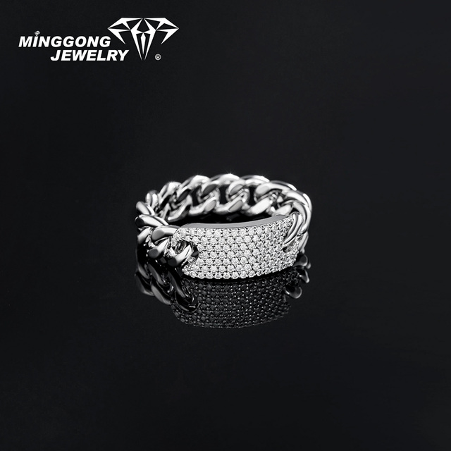 Customizable S925 Silver 9K/10K/14K/18K Gold 8mm Miami Link Moissanite Ring with Moissanite Pave Setting Luxury Hip-hop Style