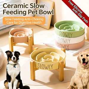 Bol de Nourriture Surélevé pour Chien et Chat en Céramique à Rayures, Antidérapant, Facile à Nettoyer, Longue Durée de Vie, Stock Disponible, Vente Chaude - Product Image 5