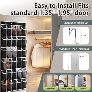 Over The Door <b>Shoe</b> Organizer 30 Pockets Breathable Mesh Hanging Storage For Men Women Black Closet Rack With Stainless Steel - Product Image 6