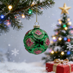 <span class=keywords><strong>Decorazioni</strong></span> Natalizie: Palline Verdi in Rilievo con Motivi Floreali e Geometrici per Albero e Addobbi Festivi - Product Image 4