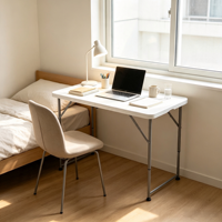 Table pliante portable en plastique robuste avec pieds métalliques pliables en deux pour salle à manger, cuisine, banquet, fête, camping, bureau, utilisation en extérieur et en intérieur