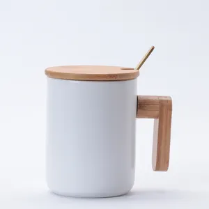 Set Mug Keramik Kayu Desain Baru Hadiah Kustom Cangkir Kopi Keramik Warna Putih Mug Porselen 301-400Ml