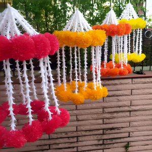 Guirnalda de flores de papel colgante con borlas, decoración bohemia para el hogar, para bodas, sala de estar al aire libre, rojo, amarillo, naranja - Product Image 1