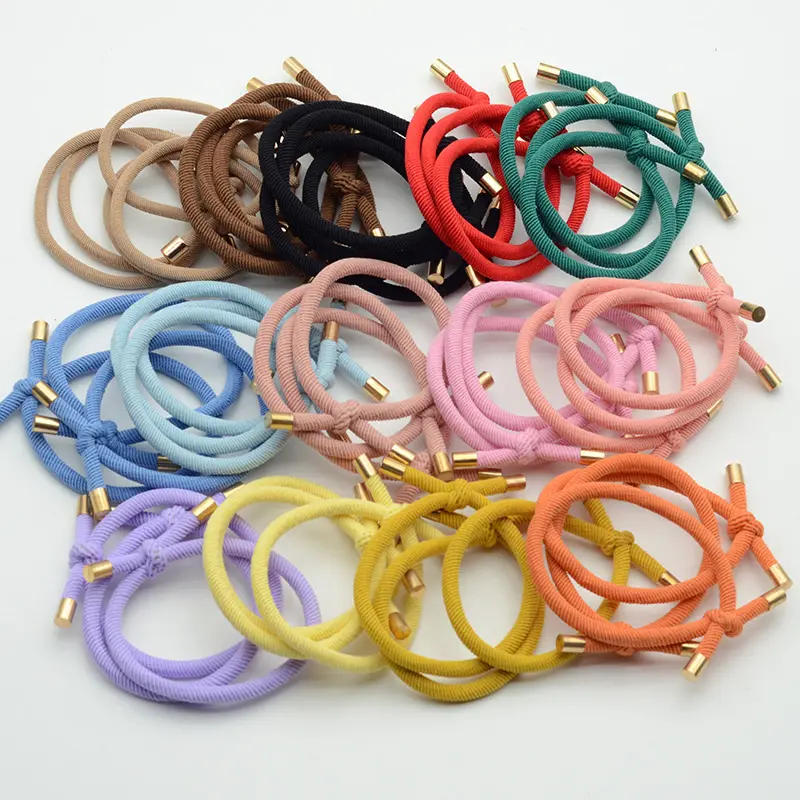 5mm Twilled Cords Knotted Elastic Hair Bands with Golden Beads Ends Hair Ties for Girls Elasticity Ponytail Holders