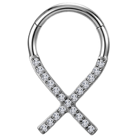 Cincin Septum Clicker Titanium ASTM F136 G23, Perhiasan Tindik Hidung dengan Zirkon Berlapis Emas