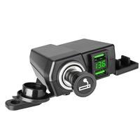 Pengisi Daya USB Setang Sepeda Motor 12V 24V, Pengisian Cepat Ganda 36W, Soket Pemantik Rokok, Voltmeter Digital, Dua Pilihan Pemasangan