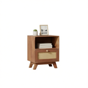 Comodino Compatto in Legno Massello di Mango con Cassetto, Design Moderno per Camera da Letto, Colore Marrone, 1 Cassetto - Product Image 1