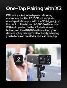 <span class=keywords><strong>Godox</strong></span> <span class=keywords><strong>AD200</strong></span> <span class=keywords><strong>Pro</strong></span> II, Sincronización con un Toque con X3, Cabezales de Flash Optimizados, LED de Modelado Bicolor - Product Image 3