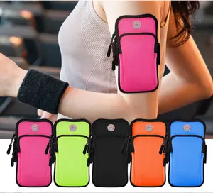 Exercise Mobile Phone Bags Neoprene Waterproof Armband Running Universal Smartphone Double Pockets Bags With Earphone