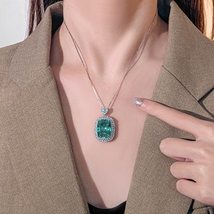 Fashion Brass Copper Jewelry with Zirconia Black Grey <b>Large</b> <b>Stone</b> Pendant 15*20mm Women Statement Necklace for Daily Wear - Product Image 3