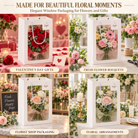 Sacs en papier personnalisés pour fleurs avec fenêtre transparente et poignées en corde pour bouquets de mariage, Fête des Mères, emballage cadeau pour fleuristes