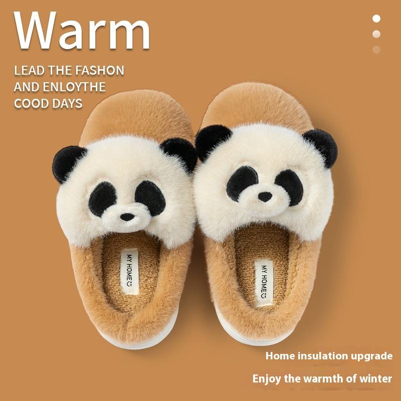 Cartoon Panda Fluffy Fur for Slippers 2025 Autumn Winter Thickened Non-Slip Indoor Home Warm Stylish Comfortable Stylish