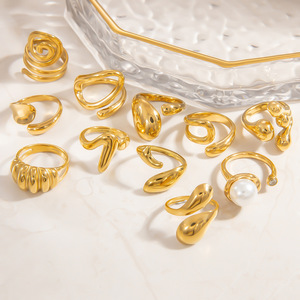 European Style Stainless Steel <b>Rings</b> For Women 18k Gold Plated Irregular Geometric Design Party Jewelry <b>Titanium</b> Steel Fashion - Product Image 1