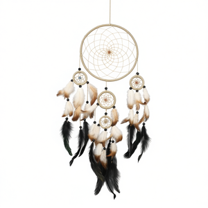 Acchiappasogni 20x80cm con piume e perline per decorazioni murali - Product Image 1