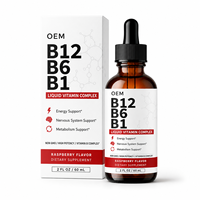 Complexe de vitamines liquides B12, B6, B1, Niacine, Folate, saveur framboise, formule compte-gouttes pour l'énergie quotidienne, le métabolisme et le bien-être