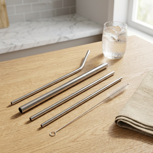 Stainless Steel <b>Drinking</b> <b>Straws</b> Set 4-Pack Reusable Bar Accessories Minimalist Design With Cleaning Brush - Product Image 3