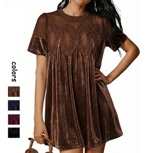 Vestido Mini de Terciopelo <span class=keywords><strong>con</strong></span> Encaje y Corte A para Mujer, Estilo Casual de Verano 2026, Plisado, Tipo Babydoll, <span class=keywords><strong>con</strong></span> Falda Acampanada - Product Image 3