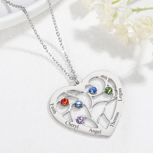 Collana Personalizzata con Albero Genealogico e Cuore, con <span class=keywords><strong>Pietre</strong></span> Portafortuna e <span class=keywords><strong>Nomi</strong></span> Incisi, Ciondolo in Acciaio Inossidabile per la Festa della Mamma - Product Image 5