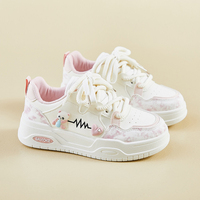 Baskets compensées en PU pour femme, motif dessin animé mignon, semelle épaisse de 3,5 cm, à lacets, chaussures décontractées pour adolescentes urbaines, style urbain quotidien