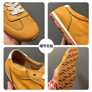 Chaussures de sport rétro en cuir véritable pour hommes, légères, décontractées, à talon plat, couleur unie, lacets avant, pour fitness et entraînement croisé - Product Image 4