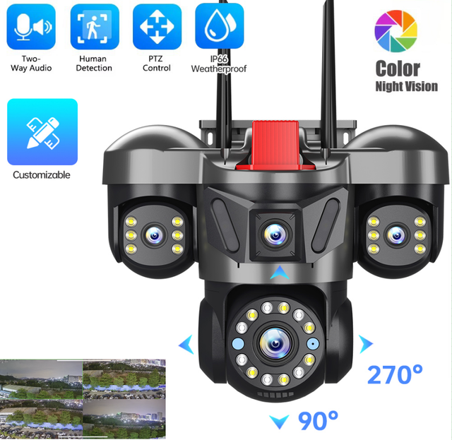 20MP HiEasy P2P Four Lens 4G PTZ Camera 360 Panoramic Color Night Vision Outdoor Security Camera Auto Tracking CCTV WiFi Cameras