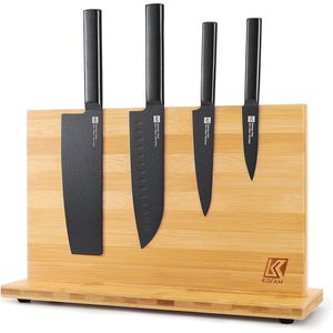 Bloc à couteaux en bambou 7 pièces, support magnétique en bois pour couteaux, rangement de cuisine - Product Image 2