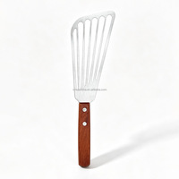 Spatule à poisson en acier inoxydable avec manche en bois massif pour grillades, teppanyaki, friture et barbecue