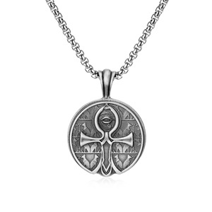 Collar con Colgante de Moneda con Hieroglifos Egipcios Vintage, Joyería Punk Hip Hop para Hombre, Estilo Antiguo, Halloween, Streetwear, Certificado Unisex - Product Image 1