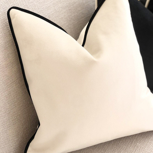 Amity Elegant Decorative <strong>Throw</strong> <strong>Pillow</strong> Covers <strong>Velvet</strong> Trimmed Tailored Edges White Black Cushion Cover - Product Image 2