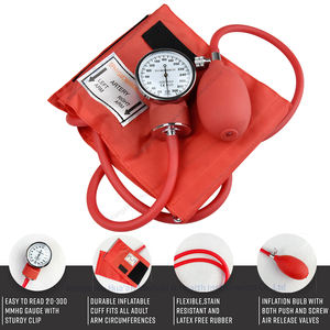 붉은 색 일치 의료 검사 수동 <span class=keywords><strong>BP</strong></span> 커프 성인 혈압 모니터 청진기 상박 아네로이드 혈압계 - Product Image 2