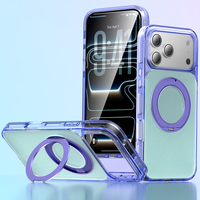 Étui de luxe magnétique avec anneau support pour iPhone 18 17 16 Pro Max, protection intégrale 360°, en TPU+PC, couleurs dégradées contrastées et finition givrée