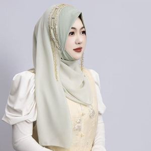 Voile instantané tendance avec chaîne de perles en mousseline, foulard musulman élégant, hijab pré-noué pour femme, écharpe islamique - Product Image 6