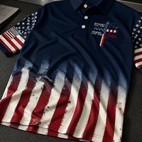 Polo à manches courtes pour homme, motif drapeau américain vintage, col rabattu, polo de golf pour la vente en gros, OEM, ODM, personnalisé