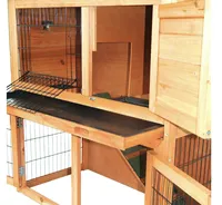 Cage à lapins en bois à double étage avec plateau coulissant, rampe et porte verrouillable pour petits animaux