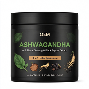 Cápsulas de Ashwagandha OEM ODM, 60 Unidades, 4 en 1 con Maca, Ginseng y BioPerine, para Energía y Alivio del Estrés - Product Image 1