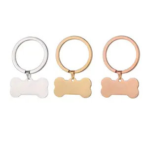 Custom Engraved Pet Name Anti-lost Dog Bone Pendant Keychains Non Fade Stainless Steel Blank Nameplate Dop Tag Key Ring Keychain