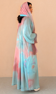 LEDUO Customized Casual Fashion Elegant Women <b>Eid</b> Chiffon Tie Dye Open V Neck <b>Long</b> Sleeve Loose Fit Breathable Gradient Abaya - Product Image 3
