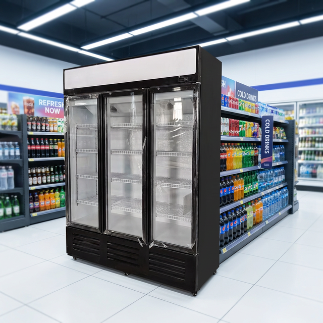 Commercial 3 Glass Door Single-Temperature Display Fridge Showcase Refrigerator Digital Control for Supermarket Beverage