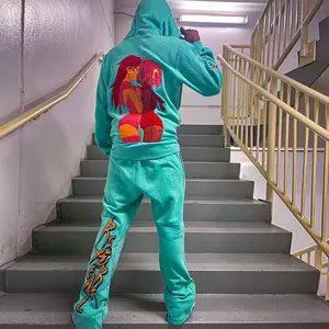남자 운동복 사용자 정의 투피스 애니메이션 악마 슬레이어 100% 면 프랑스 테리 까마귀 운동복