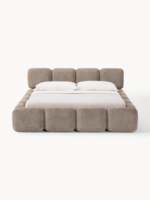 Lit moderne minimaliste de qualité supérieure, taille King & Queen, avec rangement, cadre en bois durable, tissu crème personnalisable