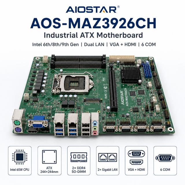 Factory Supply Intel Z390 LGA1151 Industrial ATX Motherboard 6th 8th 9th Gen I3 I5 I7 6 COM Dual LAN for POS Kiosk