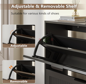 Meuble à chaussures en bois fin avec 3 tiroirs rabattables, design moderne à rainures, rangement étroit dissimulé pour couloir, entrée, salon - Product Image 4