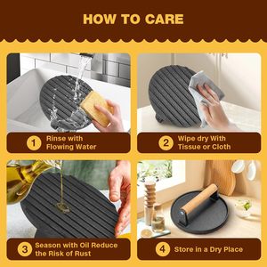 Prensa de hierro fundido con mango de madera para triturar carne de tocino, hamburguesas de bistec en uso doméstico en la cocina - Product Image 5