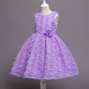 Vestido de princesa morado para niñas, ropa formal de encaje con corte en A, disfraz para el día del niño DT038 - Product Image 3