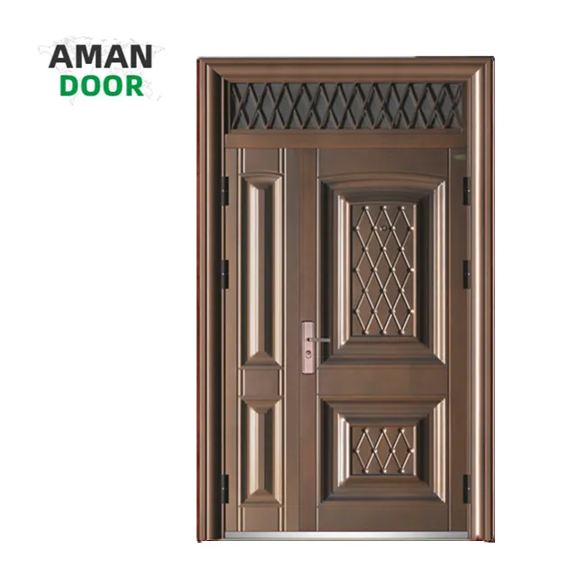 AMAN DOOR diseño de lujo exterior de alta calidad para dormitorio puerta de acero ventana Puerta de metal de cobre