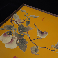 Élégante reproduction de peinture chinoise Art Déco en laiton de qualité supérieure, motif fleurs et oiseaux, encadrée par système mortaise-tenon, certifiée, pour anniversaire et salon