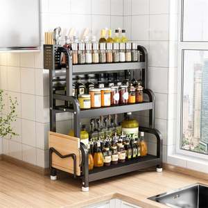 Nouvelle étagère de rangement de cuisine multifonctionnelle en fer, design moderne et durable, support à trois niveaux pour bouteilles d'assaisonnement et couteaux - Product Image 4