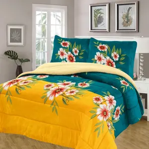 SMILING HOME Marke Flanell Tröster Sets Türkis Blumen American Style King Size Borrego Sets