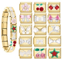 Pulsera Modular Italiana de Moda en Oro, Chapada en Platino, de Acero Inoxidable con Microincrustaciones en Forma de Bola, Diseño Ligero y Colorido, Tercera Edición